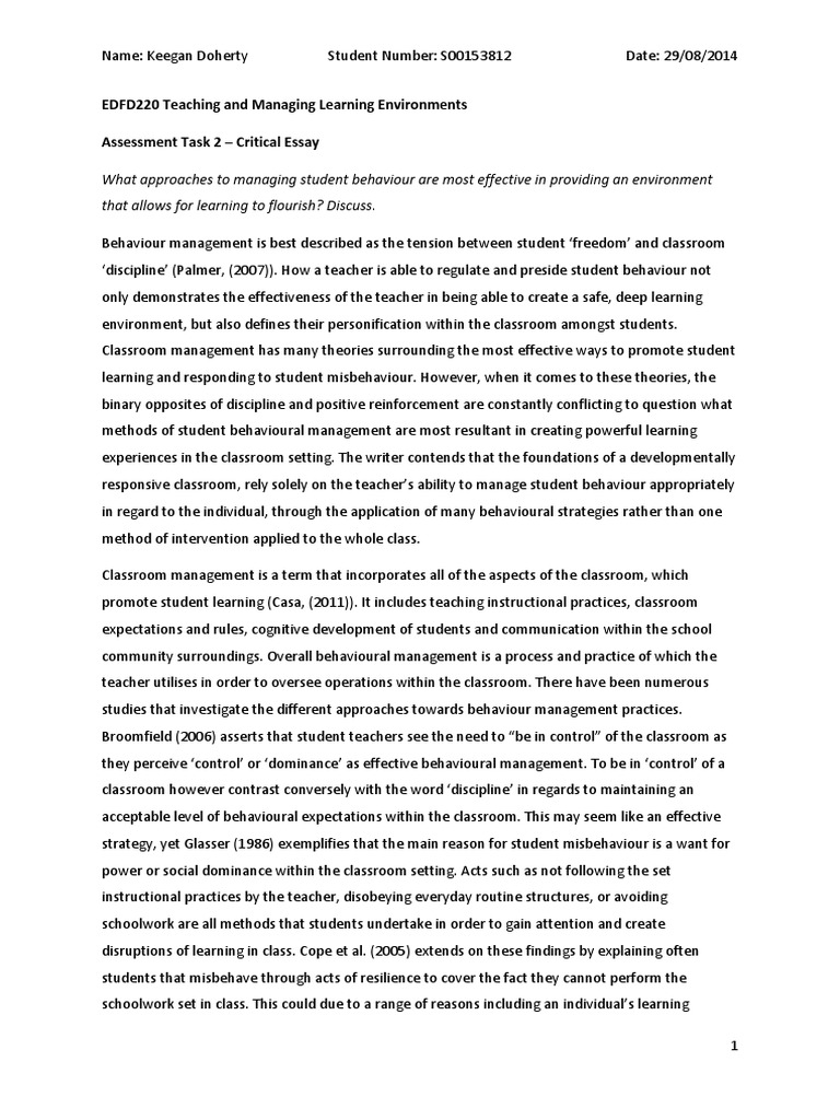 Реферат: Managing Classroom Behavior Essay Research Paper MANAGING